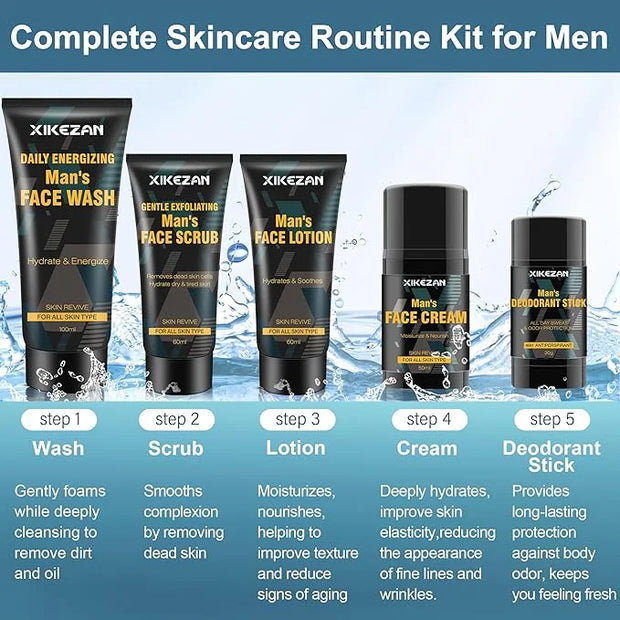 Mens Gifts for Men,Mens Skin Care Kit,Nourishe & Hydrate Skin w/Face Wash,Scrub,Lotion,Cream,Deodorant,Mens Stocking Stuff...