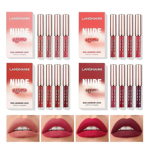 Mini Matte Lip Glaze Set, 16Pcs Liquid Lip Gloss with Gift Box, Rose Nude Red Lip Gloss Lip Stain Long Lasting Waterproof ...