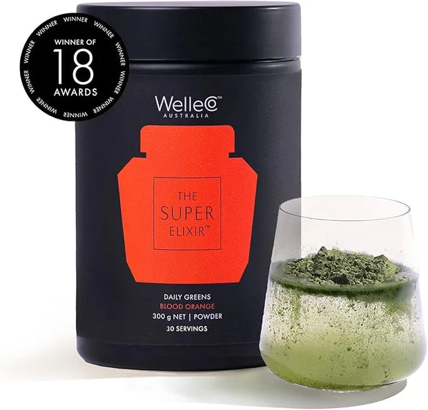 WelleCo The Super Elixir Daily Greens Powder, Probiotic Drink Mix with Whole Foods, Gluten Free, Vegan Gut Health Powder, ...