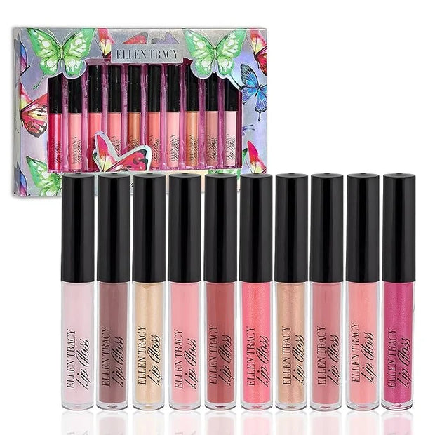 Enchante Ellen Tracy 10 Pc Lip Gloss Collection, Shimmery Lip Glosses for Women and Girls, Long Lasting Lip Gloss Set with...