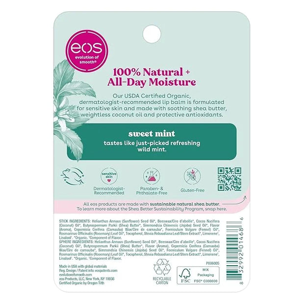 eos, 100% Natural Shea Lip Balm, Sweet Mint, 2 Pack, 0.39 oz (11 g) - Product Image