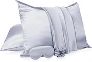 2 Pack Satin Pillowcase with Latent Zipper, Adjustable Satin Eye Mask for Sleeping and Satin Volume Scrunchie for Hair and...