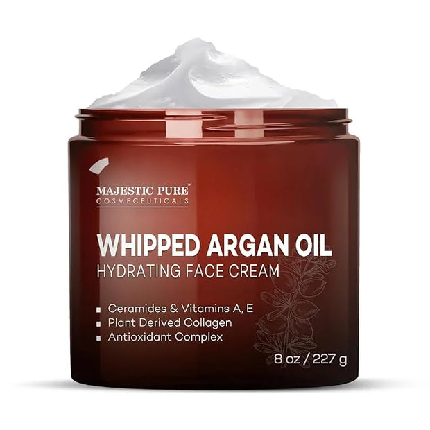 Majestic Pure Whipped Argan Oil Moisturizer Face Cream for Women & Men - With Vitamin E A, Collagen & Ceramides - Hydrates...