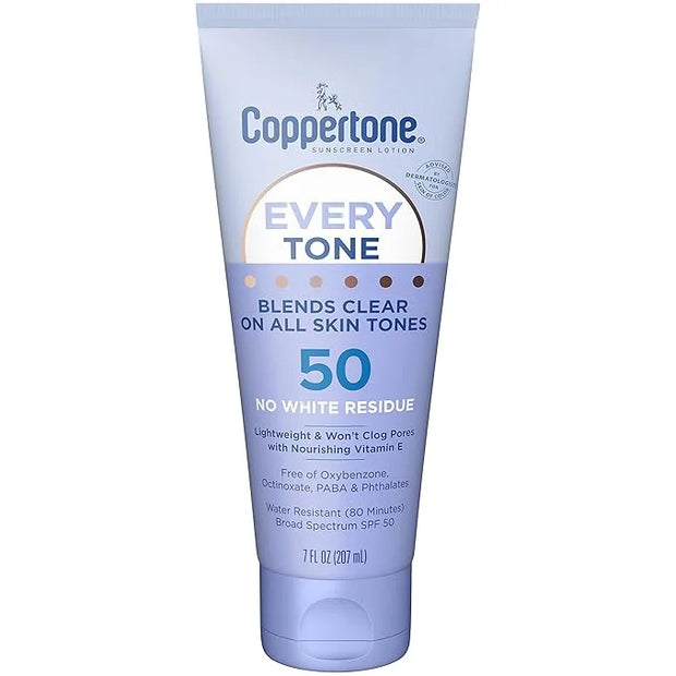 Coppertone Every Tone Sunscreen Lotion SPF 50, Lightweight, Rubs on Clear Sunscreen for All Skin Tones, Formulated with No...