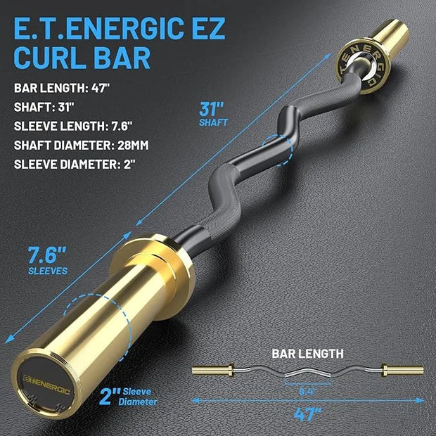47" Olympic EZ Curl Bar 500-lbs Capacity Steel 2" Barbell - Product Image
