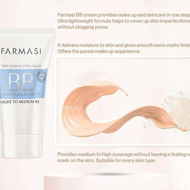FARMASi Make Up BB Cream Beauty Balm, Full-Coverage Foundation, Concealer, Moisturizer BB Cream for All Skin Types, 1.7 fl...