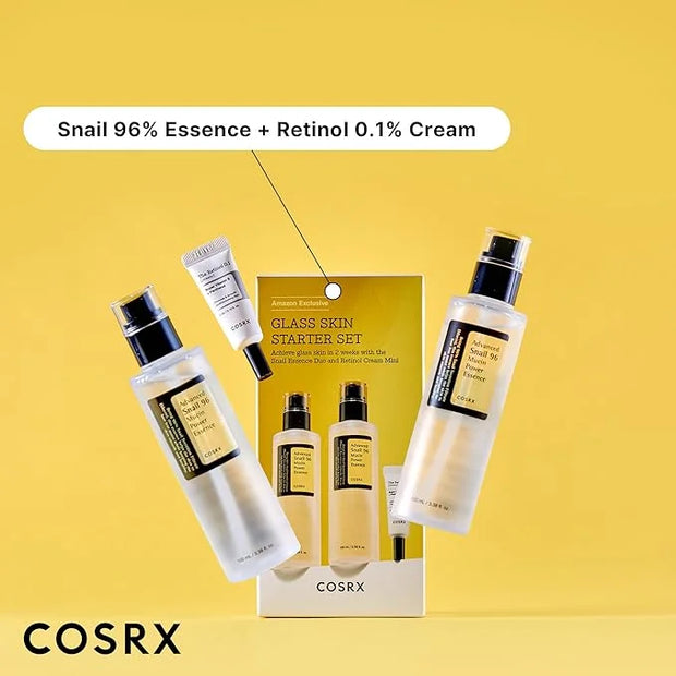 COSRX Glass Skin Starter Set + Hydrogel Mask 3EA- Snail 96% Essence Duo and Glass Glow Hydrogel Collagen Face Mask, Travel...