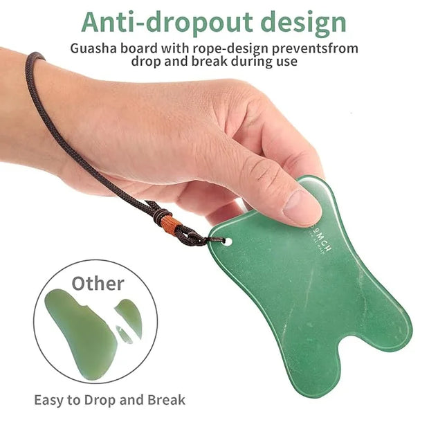 3PC Gua Sha Tools Set - Natural Nephrite Jade Facial & Body Stones, Hypoallergenic Skin Care Kit with Adjustable Cord & A ...
