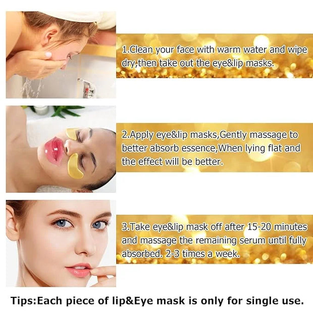 40 Pairs Gold Lip Masks & Eye Masks,24K Gold Gel Collagen Eye Patches for Puffy Eyes, Dark Circles and Wrinkles, Collagen ...