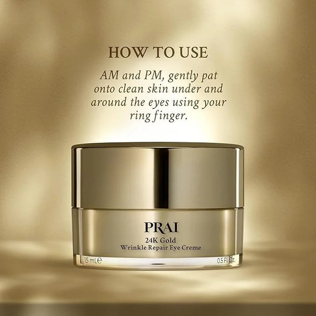 PRAI Beauty 24K Gold Wrinkle Repair Eye Creme - Anti-Aging and Anti-Wrinkle Eye Cream - Infused with Hyaluronic Acid and R...