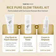 THANKYOU FARMER Rice Pure Glow Travel Kit, Mini Size Cleanser(1.05 fl oz), Mini Size Toner(1.05 fl oz), Mini Size Ampoule(...