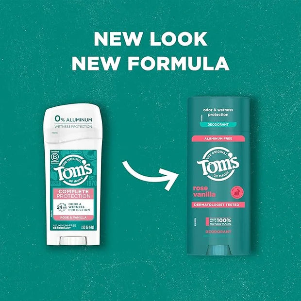 Tom's of Maine Rose Vanilla Aluminum Free Natural Deodorant For Women & Men | Goes on Clear | Odor & Wetness Protection | ...