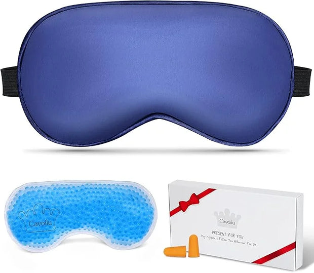 Cooling Sleep Mask w/Gel Eye Mask, Silk Eye Mask for Sleeping, Heated Eye Masks, Blindfold Eye Cover Sleeping Mask for Hom...