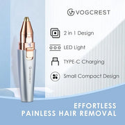 Eyebrow & Facial Trimmer: 2 in1 Rechargeable Facial Hair & Eyebrow Shaver - Painless LED Light (Sky Blue) - Product Image