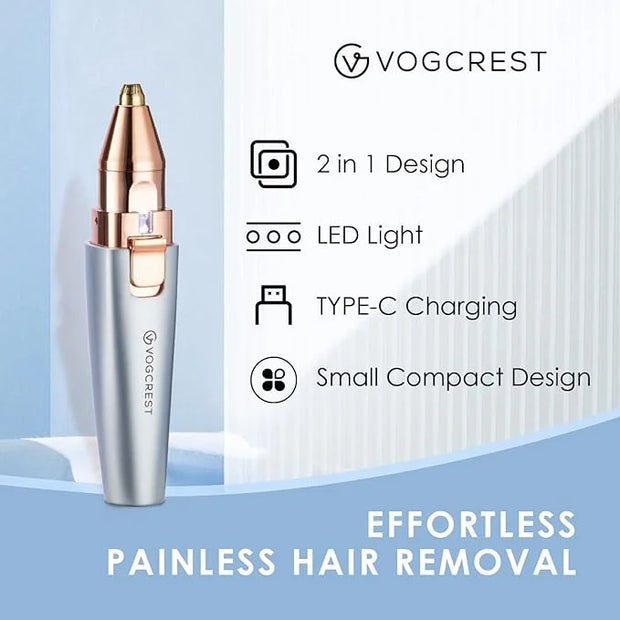 Eyebrow & Facial Trimmer: 2 in1 Rechargeable Facial Hair & Eyebrow Shaver - Painless LED Light (Sky Blue) - Product Image