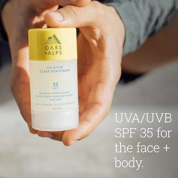 Oars + Alps Go Stick Clear SPF 35 Face Sunscreen, Skin Care Infused with Vitamin E and Antioxidants, Water and Sweat Resis...
