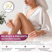 Ingrown Hair Treatment & Exfoliating Pads – 50 Pre-Soaked Wipes for Razor Bumps Treatment for Women – Skin-Smoothing Formu...