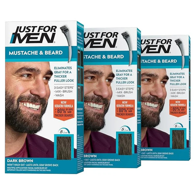Just For Men Mustache & Beard, Beard Dye for Men with Brush Included, With Keratin Biotin Aloe and Coconut Oil for Healthy...