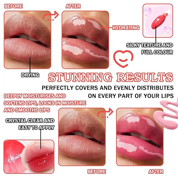 6 Colors Lip Oil Set,Big Brush Head Lip Glow Oil,Moisturizing Shiny Lip Plumping Lip Gloss Oil,Non-sticky Long Lasting Hyd...