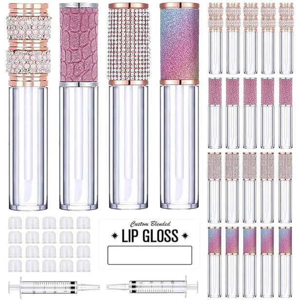 AMORIX 20 Pack Diamond Lip Gloss Tubes with Wand 5ml Empty Rhinestone Cute Lipgloss Bottles/Containers Crystal Lip Gloss S...