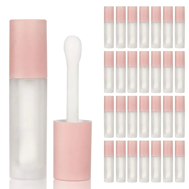 COSIDEA 24 pcs 5ml empty big brush lip gloss tube with stopper (Frosted bottle, Pink cap) - Product Image