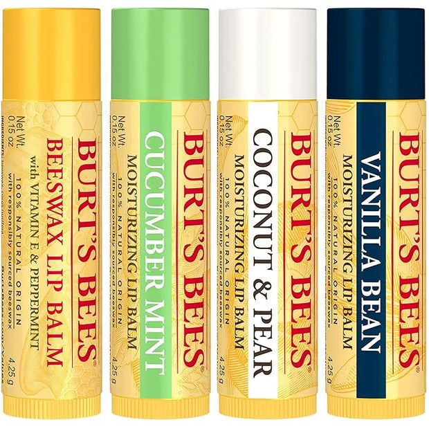 Burt's Bees Lip Balm - Beeswax, Cucumber Mint, Coconut & Pear, and Vanilla Bean Pack, With Responsibly Sourced Beeswax, Ti...
