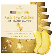 PLANTIFIQUE Gold Eye Patches for Puffy Eyes and Dark Circles 5 Pairs Under Eye Masks for Dark Circles and Puffiness Eye Ge...