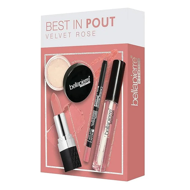 bellapierre Best in Pout Kit | Lip Scrub, Mineral Lipstick, Gel Lip Liner & Clear Lip Gloss | Non-Toxic and Paraben Free |...