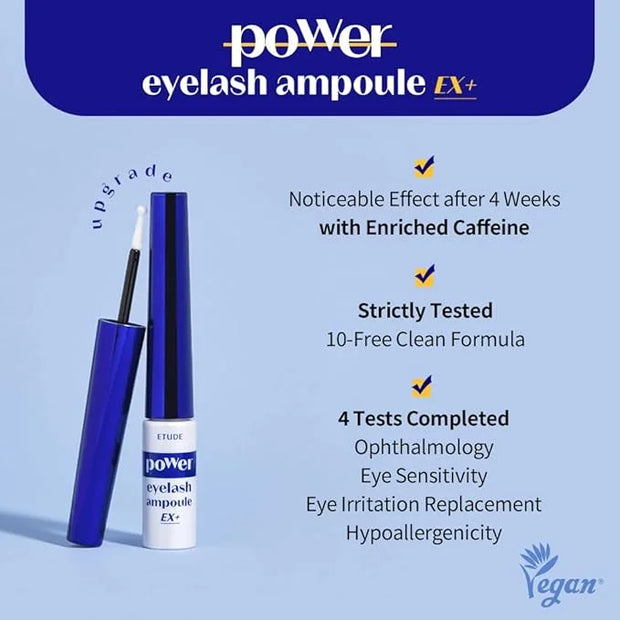 ETUDE Power Eyelash Ampoule 1+1 Set, Lash and Brow Treatment, Caffeine-Infused, Ultra Slim Tip, Lash Booster, Korean Makeu...