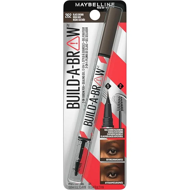 Maybelline Build-A-Brow 2-in-1 Brow Pen and Sealing Eyebrow Gel, Eyebrow Makeup for Real-Looking, Fuller Brows, Black Brow...