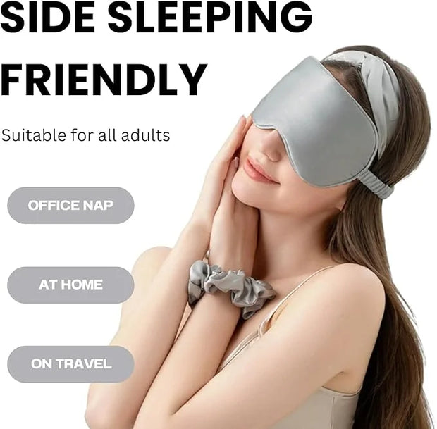 Silk Satin Sleeping Eye Mask, Silvergrey Sleep Eye Mask Night Blindfold for Women and Men, Soft Breathable Blackout Eyesha...