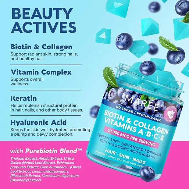 MAREE Beauty Bundle - Under Eye Gels & Biotin Gummies - Marine Collagen & Hyaluronic Acid, A B C E Vitamins Complex with K...