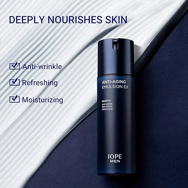 IOPE MEN BIO Anti-aging & Moisturizing Set, Cleanser, Emulsion, Conditioning Essence Serum and Soothing Aftershave, HOMME ...