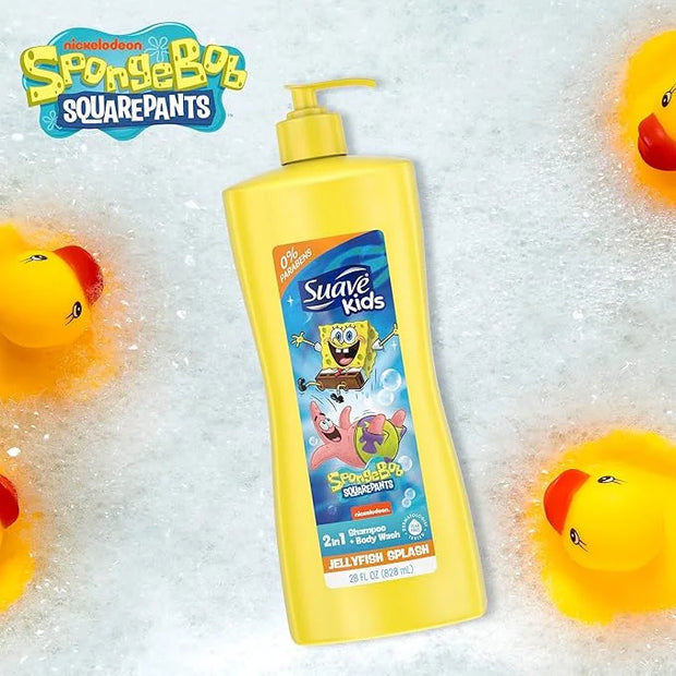 Suave Kids 3-in-1 Spongebob, Tear Free, Body Wash, Shampoo and Conditioners, Dermatologist Tested, 28 Oz Pack of 4 - Produ...