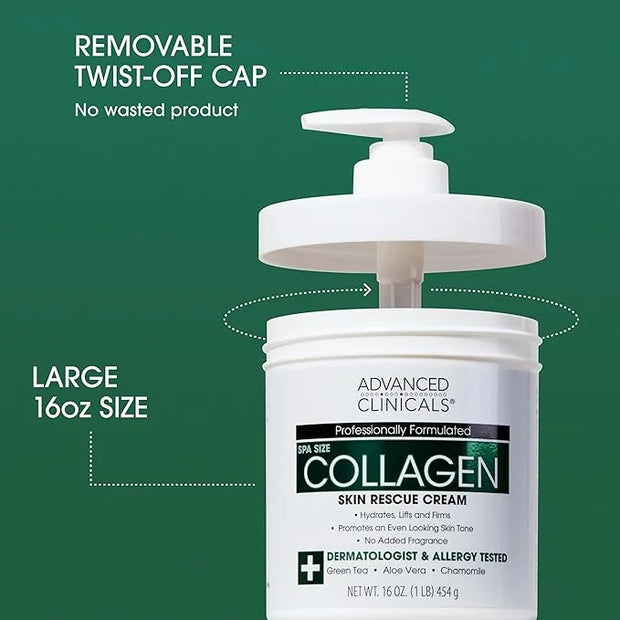 Advanced Clinicals Collagen Cream W/Hyaluronic Acid Face Moisturizer + Collagen Body Cream 2pc Skincare Set For Women & Me...