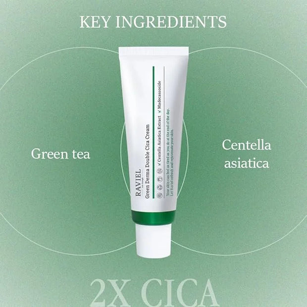 RAVIEL Green Derma Double Cica Cream | Redness relief for face | Calming & Soothing Skin barrier moisturizer for Sensitive...