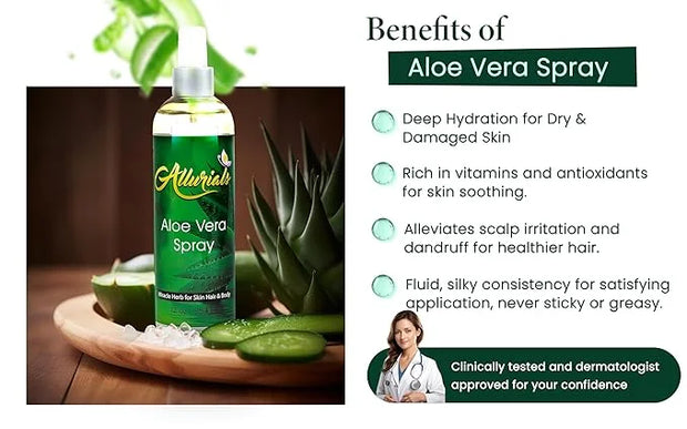100% Pure & Organic Aloe Vera Spray, Clinically tested & Dermatologist approved, Hydrates & Heals Dry & Damaged Skin & Hai...