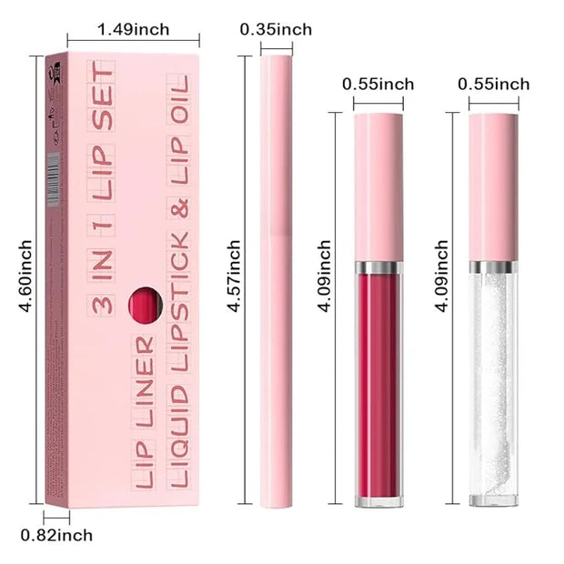 3-in-1Grayish Purple Matte Lip Stain Kit | Waterproof Lip Liner + Hydrating Matte Lip Gloss + Nourishing Lip Oil | Long La...