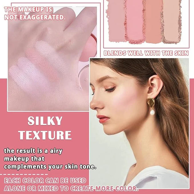 4 Colors Blush Palette for Cheeks,Face Matte Contour Blush Makeup Palette,Buildable Shimmer Facial Cheek Blusher Shades,Bl...
