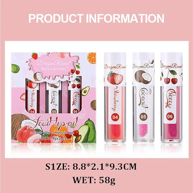 Color Changing Lip Oil - Fruit Lip Oil Pack, 3pcs Magic Color-Changing Lip Glow Oil, Hydrating Lip Gloss for Dry Lip Care ...