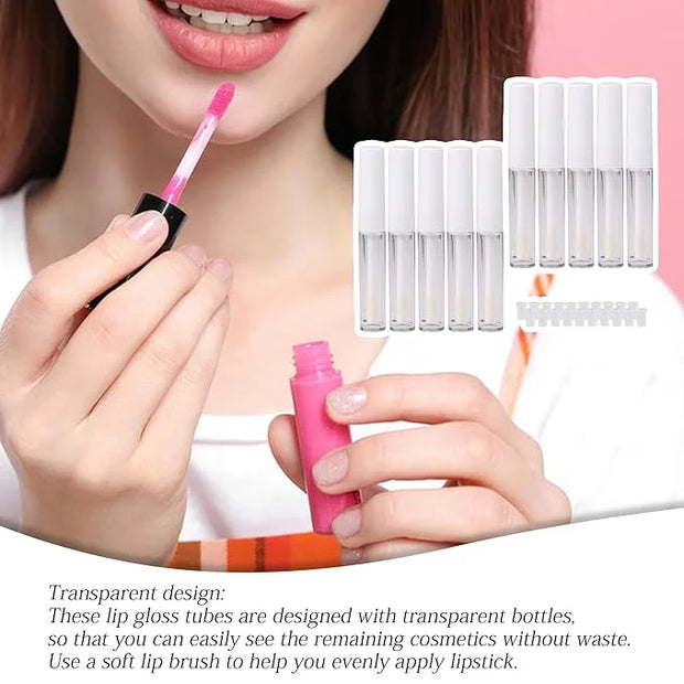 RDEXP 1.3ml Empty Lip Gloss Tube Clear Plastic Lip Gloss Containers Pack of 10 (White Cap) - Product Image