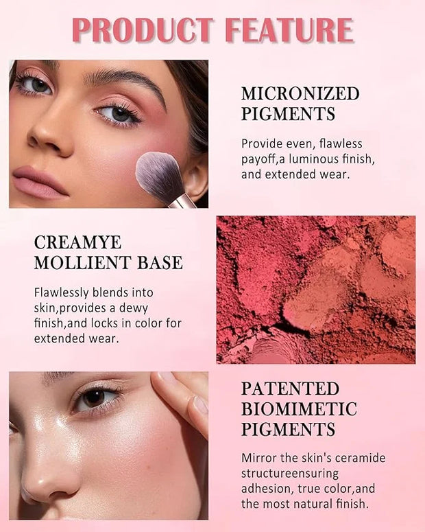 Matte Face Blush Palette with Brush-6 Colors Pink Purple Silky Mineral Blendable Blusher Contour Powder for Cheeks,Longlas...