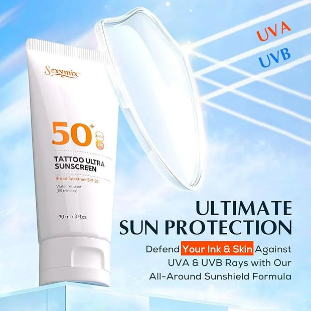 Sexymix Tattoo Sunscreen Lotion, Tattoo Aftercare SPF 50 90mL Sunscreen Lotion, Waterproof, Prevents Tattoo Fading, Non-Gr...