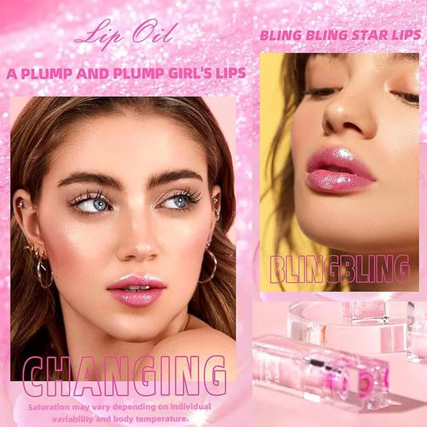 2PCS Color Changing Lip Oil,pink Big Brush Head Long Lasting Moisturizing Smooth Non-Sticky Transparent Plumping Lip Glow ...