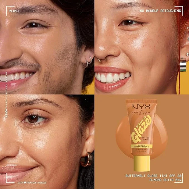 NYX PROFESSIONAL MAKEUP Buttermelt Glaze Soft Glow Skin Tint + SPF 30, Up To 12HR Wear, 04 Almond Butta - Product Image
