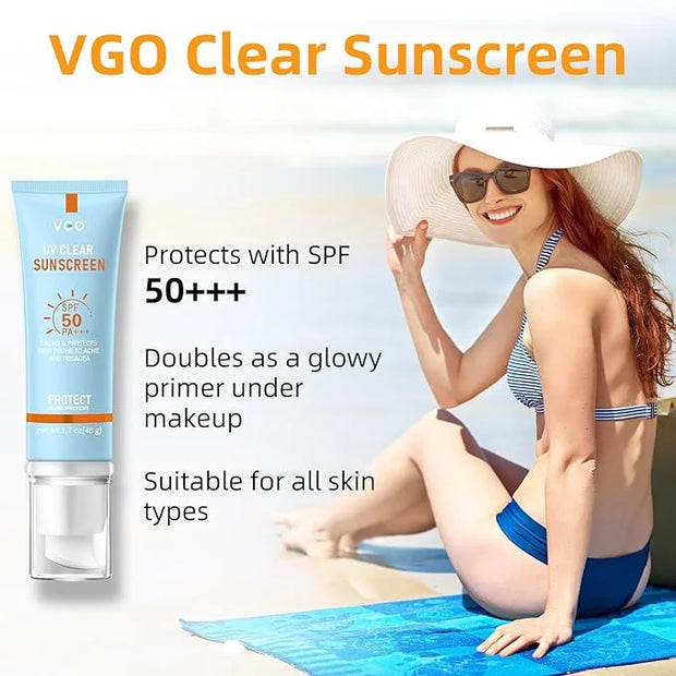 VGO Clear Face Sunscreen SPF 50, Hydrating Sun Essence Face Sunscreen Leaves No Sticky Feeling Travel Size Sunscreen Again...