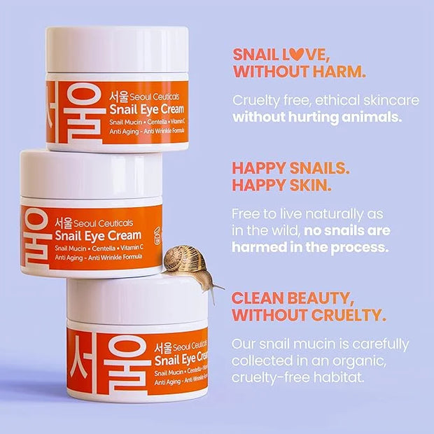 SeoulCeuticals Korean Snail Mucin Eye Cream - 97.5% Snail Filtrate K Beauty Anti Aging Under Eye Anti Wrinkle Eye Treatmen...