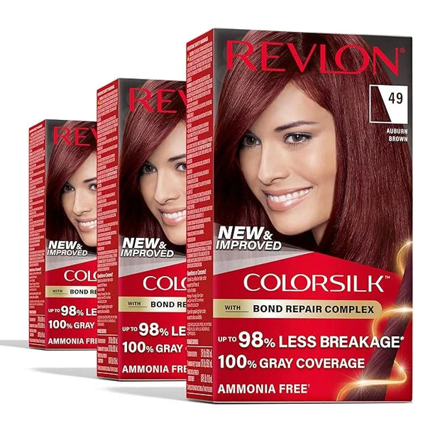 Revlon ColorSilk with Bond Repair Complex, Auburn Permanent Hair Color, 100% Gray Coverage, Ammonia Free Hair Dye, Vegan K...