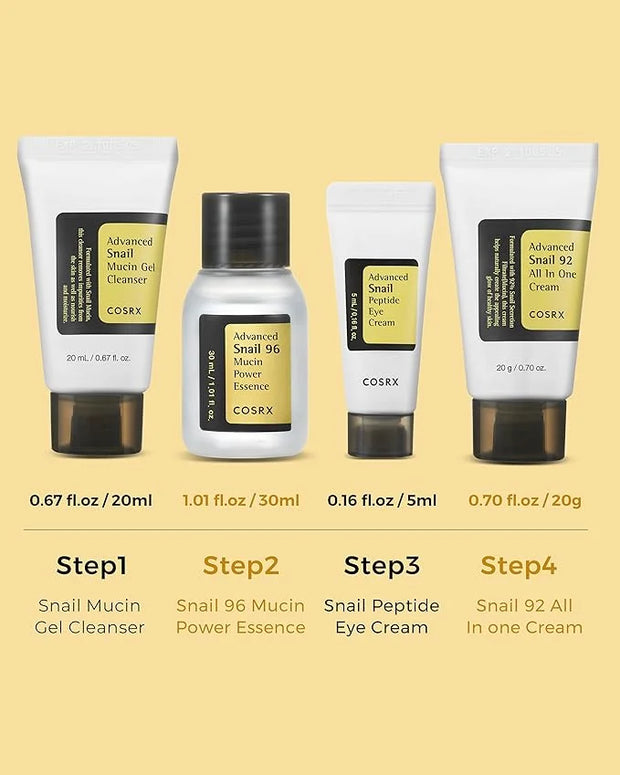 COSRX All About Snail Set + Hydrogel Mask 3EA- Snail Mucin Skincare Set and Glass Glow Hydrogel Collagen Face Mask, Travel...