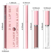 3-in-1Nude Pink Matte Lip Stain Kit | Waterproof Lip Liner + Hydrating Matte Lip Gloss + Nourishing Lip Oil | Long Lasting...